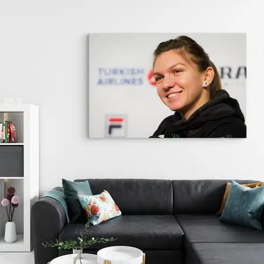 Tablou portret jucatoare de tenis Simona Halep negru 1569 living - Afis Poster Tablou Simona Halep tenis pentru living casa birou bucatarie livrare in 24 ore la cel mai bun pret.