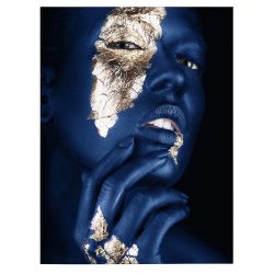Tablou portret model cu machiaj creativ albastru auriu 1198 front - Afis Poster tablou machiaj auriu si albastru albastru auriu pentru living casa birou bucatarie livrare in 24 ore la cel mai bun pret.
