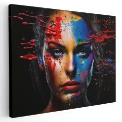 Tablou portret model cu vopsea aruncata pe fata multicolor 1243 - Afis Poster portret femeie cu machiaj creativ multicolor multicolor pentru living casa birou bucatarie livrare in 24 ore la cel mai bun pret.