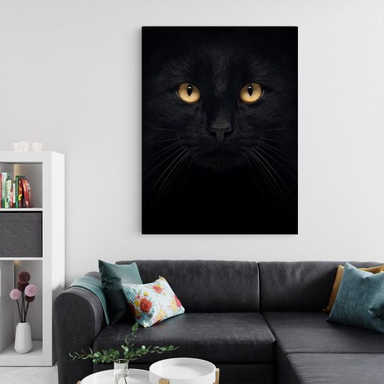 Tablou portret pisica neagra detaliu 3073 living 2