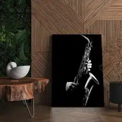 Tablou saxofonist detaliu fundal negru alb negru 1701 living - Afis Poster Tablou saxofonist saxofon pentru living casa birou bucatarie livrare in 24 ore la cel mai bun pret.