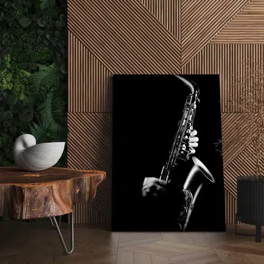 Tablou saxofonist detaliu fundal negru alb negru 1701 living - Afis Poster Tablou saxofonist saxofon pentru living casa birou bucatarie livrare in 24 ore la cel mai bun pret.