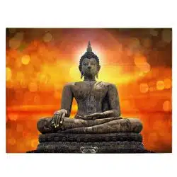 Tablou statuie Buddha pe fundal luminos portocaliu galben maro 1178 front - Afis Poster statuie Buddha pe fundal luminos portocaliu galben maro pentru living casa birou bucatarie livrare in 24 ore la cel mai bun pret.