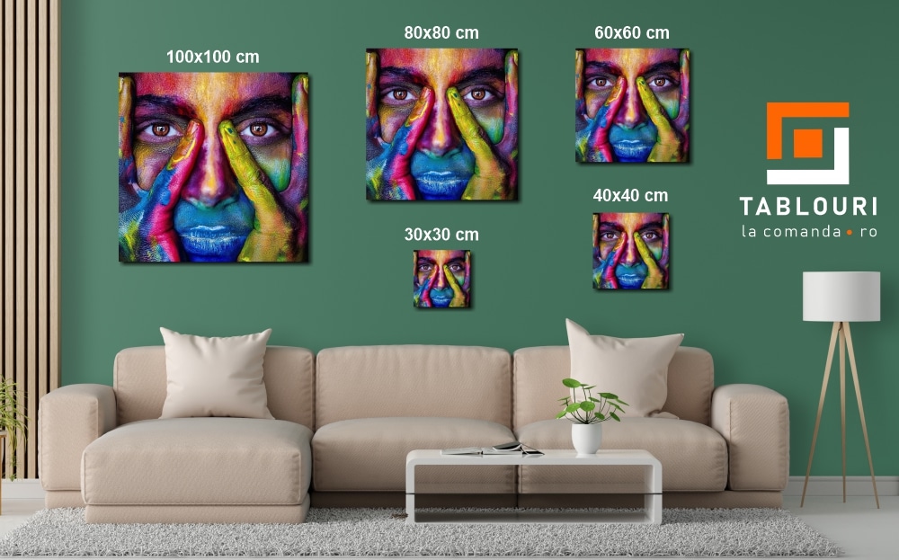 dimensiuni tablou canvas patrat in camera - Afis Poster portret abstract multicolor pictura moderna multicolor pentru living casa birou bucatarie livrare in 24 ore la cel mai bun pret.